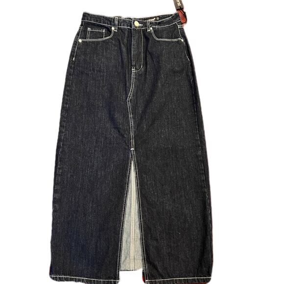 Women Blank NYC The Reade Crop DRK denim skirt high rise front slit zip & button - Picture 1 of 8